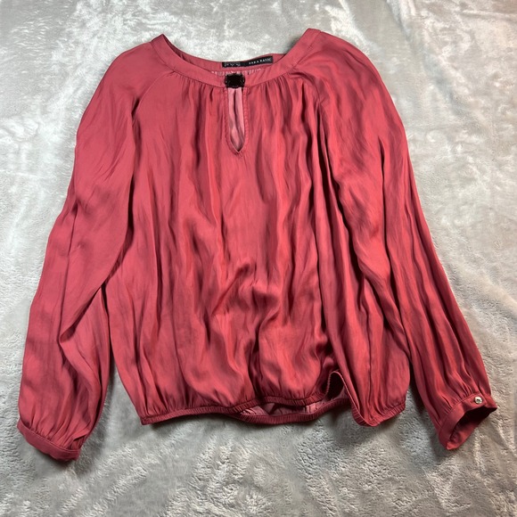 Zara Tops - Zara Women's Size S Blouse Pink Long Sleeve Gemstone Keyhole Blouson Top